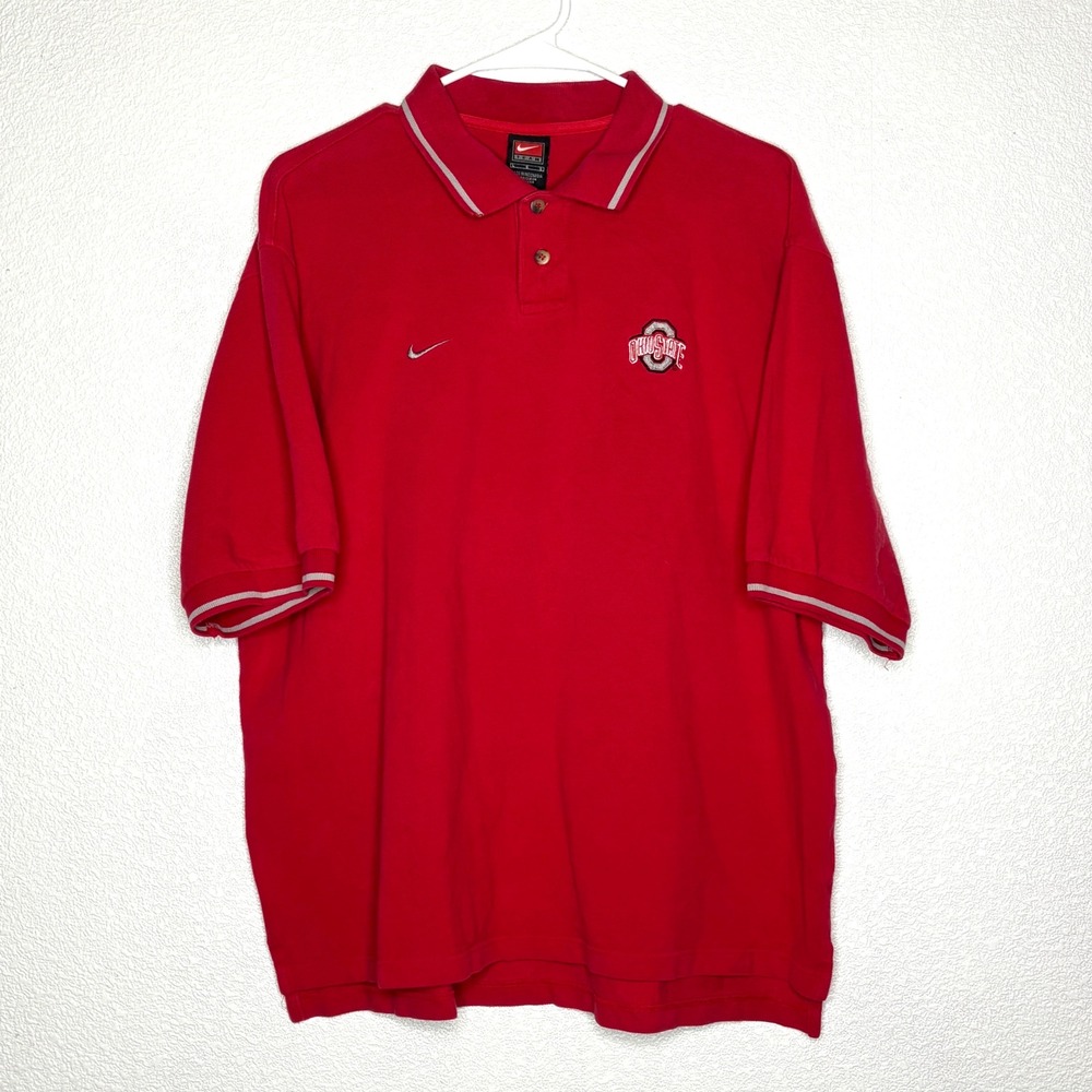 Nike Men's Shirt Large Ohio State Buckeyes Polo Shirt Red Embroidered‎ Logo
